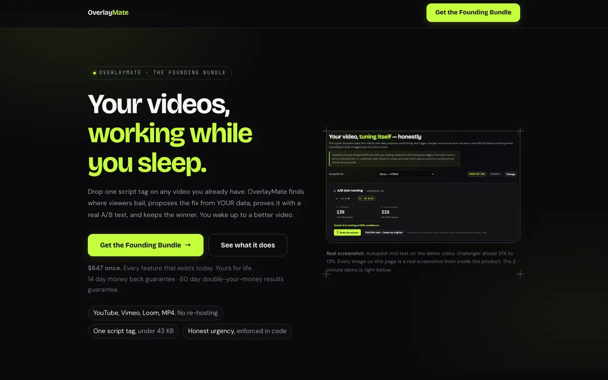 OverlayMate homepage inside a video player frame